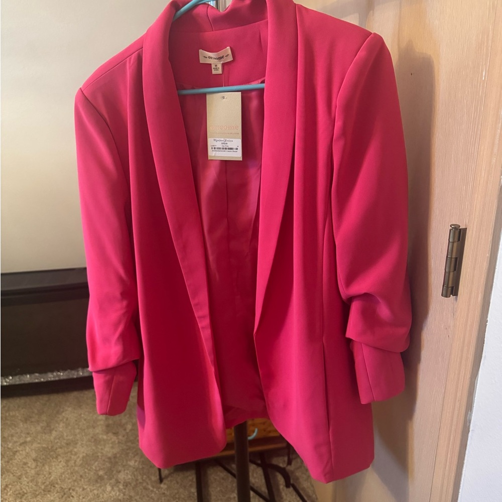 Eesome hot pink ruched sleeve blazer size m new with tags retail prices